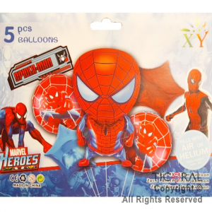 SET DE GLOBOS METALIZADO SPIDERMAN ESTRELLA 5 UNIDADES X 1